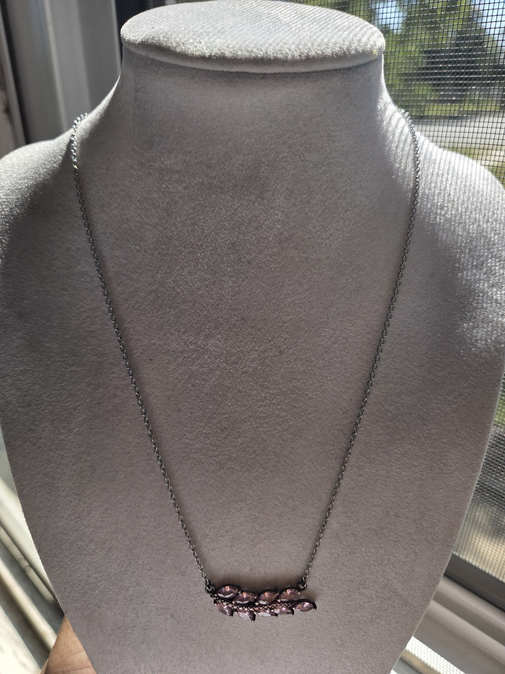 Delicate Pink Crystal Bar Pendant Necklace -